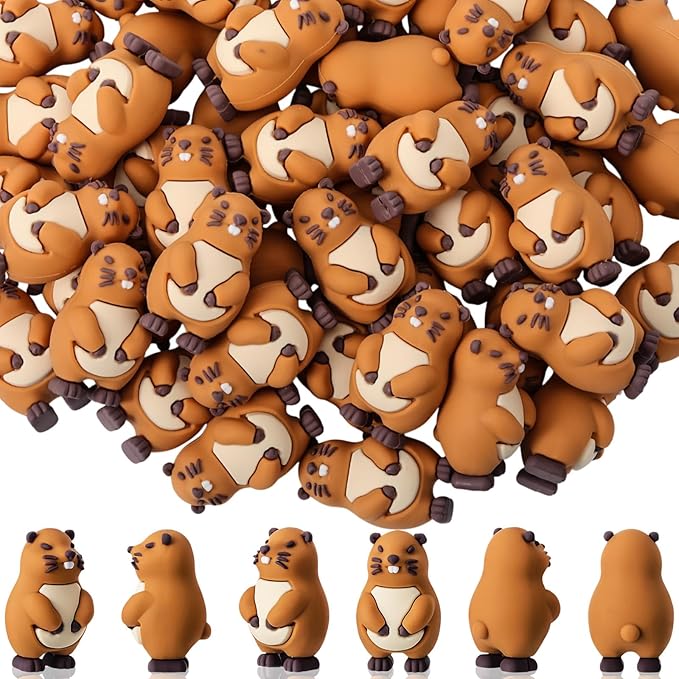Mini Groundhog Figurines Groundhog Day Decor Tiny Marmot Figures Small Groundhogs Statue for Party Birthday Gifts Micro Landscape Garden Pots Desktop Decor Hide and Seek Easter Day(50 Pcs)