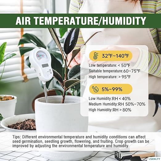 Soil Moisture Meter, 6-in-1 Soil pH Meter, Measures Temperature, Humidity, Light Intensity, nutrients, pH, and Ambient Humidity. Suitable for Horticulture, lawns, and Agriculture