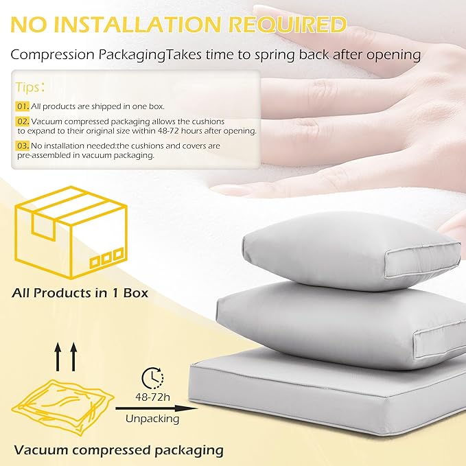 HOMREST Outdoor Replacement Cushions for Patio Furniture,Water-Repellent Sofa Cushion for 6-Seat Rattan Wicker Sectional Patio Conversation Sets,14-Piece Cushions Set for Outdoor Couch（Light Grey）