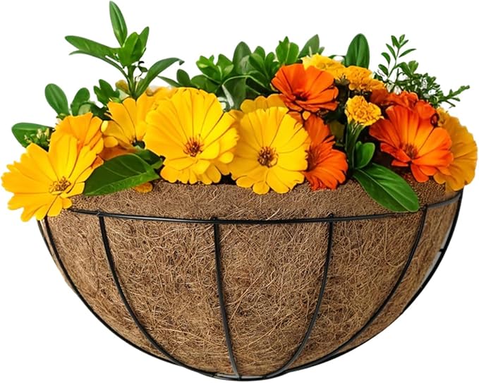 LX7 3-Pack Hanging & Wall-Mounted Plant Baskets with Natural Coconut Fiber Liner, Decorative Planters for Home Garden Patio Yard (3Pack HalfWall, 12Inch)