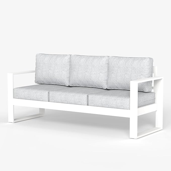 LayinSun Outdoor Patio Aluminum Sofa, Metal Modern 3-Seat Couch with Washable Thick Cushions
