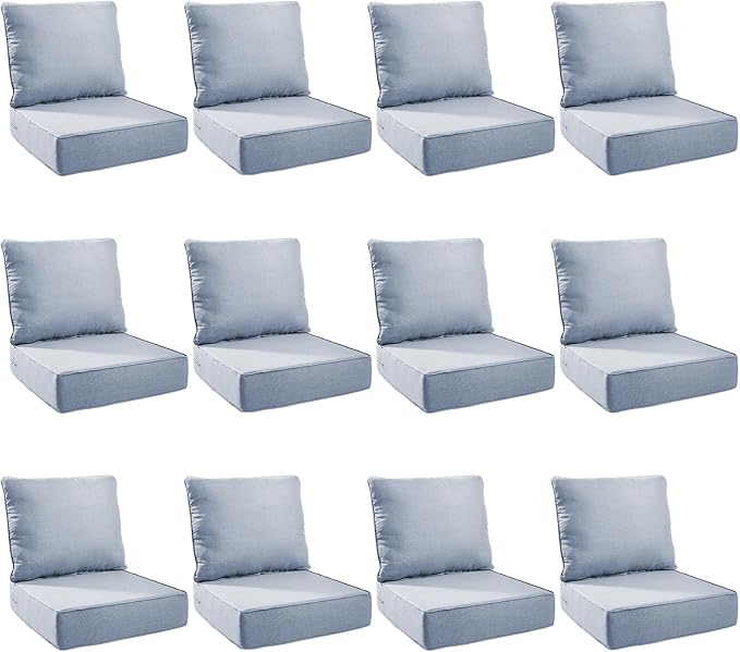 Outdoor Cushion Set for Furniture Patio Furniture, UV Resistant, Water Resistant - 6 Inch Thick Foam Garden Cushions – 22x24 Inch Patio Seat Covers for Chair/Sofa/Couch | Baby Blue | 12-Pack |