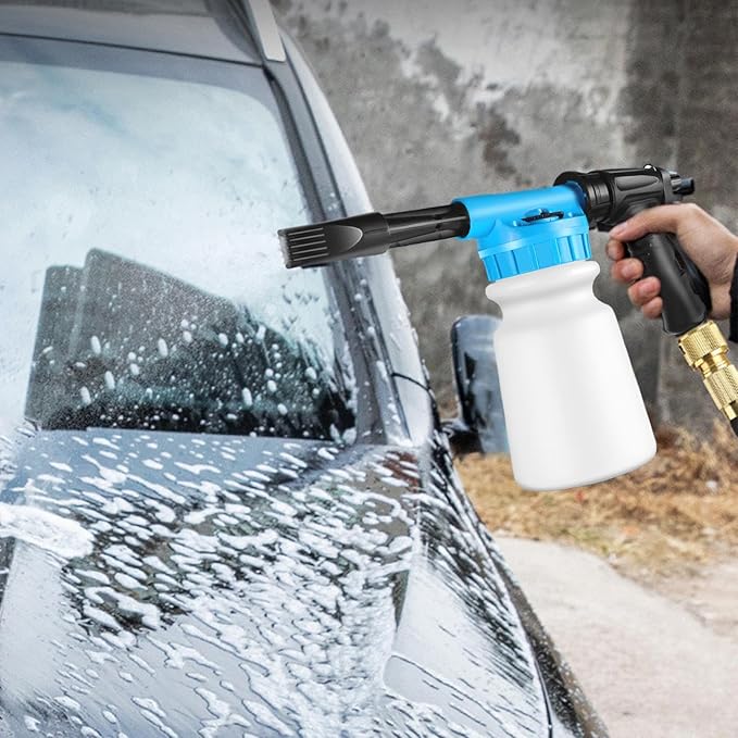 Foam Cannon - 1L Handheld Pressurized Sprayer, Garden Foaming Sprayer, Soap Washer Tool | Car Cleaning Hose Attachment, Automobile Detailing Accessory, Use for Home Driveway Garage Washing