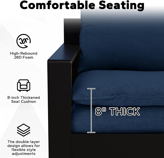 Joyside Outdoor Chair Cushions Set, 24x24 Inch Smile Patio Furniture Cushions, 6’’ Thick, Double-Layer, Water Resistant & Fade Resistant, Outdoor Replacement Cushions for Seat and Sofa