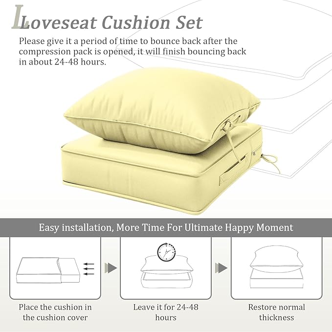 Outdoor Patio Chair Cushions Set 22 L X 24 W X 4 H Waterproof & Fade Resistant Deep Seat and Back Cushions with Removable Covers Outdoor Seat Cushion Set for Chairs and Sofas
