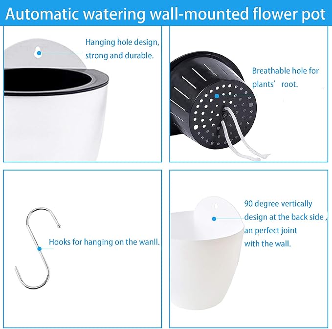 7Pack Self-Watering Plant Flower Pot Wall Hanging Plastic Planters Size 3 inch with 7 Hooks Replacement for Plants Flowers Indoor Outdoors