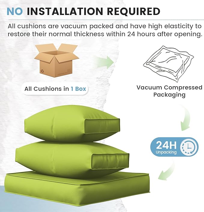 UDPATIO Outdoor Replacement Cushions for Patio Furniture, Water-Resistant Patio Cushion, 14-Piece Outdoor Couch Cushions for 6-Seat Sectional Conversation Sets (Green)