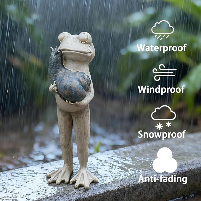 Frog with Snail Garden Statue – Whimsical Resin Decor Figurine for Yard Desk frog gifts for women Figurines Pathway Outdoor Unique Gift Idea for Garden Lovers Sculptures 5.9*3.25*4.25 LC Lcdecohome