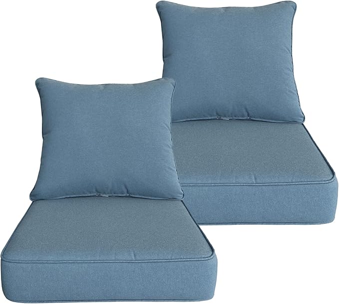 Goodgoods 22x24 inch Outdoor/Indoor Deep Seat Patio Cushions Set of 2 Resilient Foam Filling Water Repellent Stain-Resistant UV Resistant Weather Resistant Deep Seat Bottom Light Blue