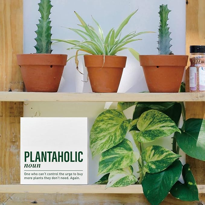 Plant Lover Desk Wooden Box Sign Decor, Plantaholic Definition, Plant Garden Decor Home Office Desk Decoration Gardening Gardener Planter Plant Lover Gifts for Women Men Mom Teens Kids