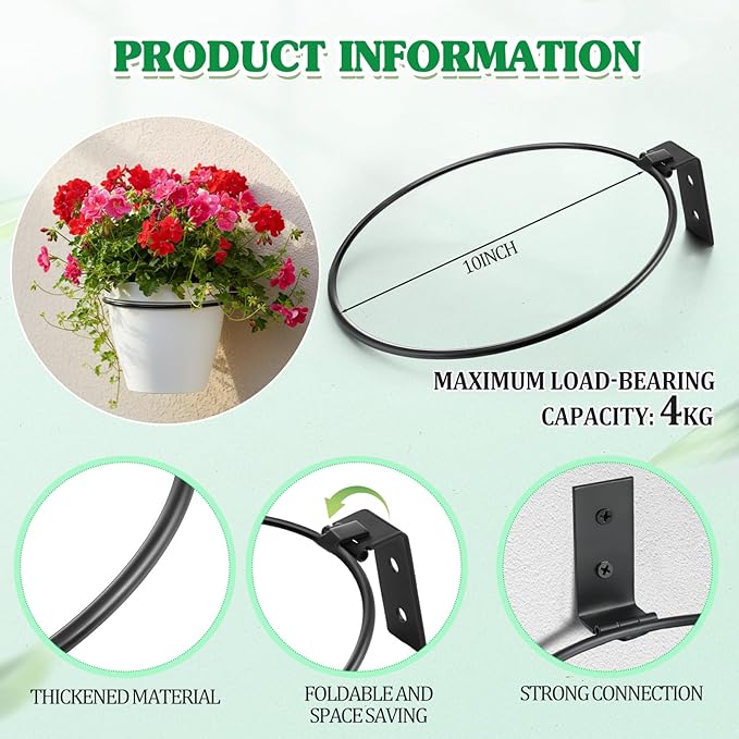 Menkxi 6 Pcs 10 Inch Flower Pot Holder Wall Planter Ring Hanger Metal Wall Plant Hanging Pot Holder Mounted Hanging Bracket for Indoor Outdoor Home Garden Plant Flower Display, Black