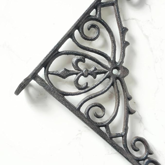 Z metnal Cast Iron Plant Hanger - 12 inch Rustic Wall Mounted Hanging Basket Holder for Outdoor Garden, Patio, Porch Decor - Heavy Duty Metal Hook Bracket