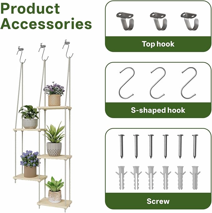 Window Plant Shelves 5-Tier Hanging Plant Shelves for Indoor Window Shelf for Plants Wall Mounted Window Sill Plant Shelf Living Room Garden Boho Decor