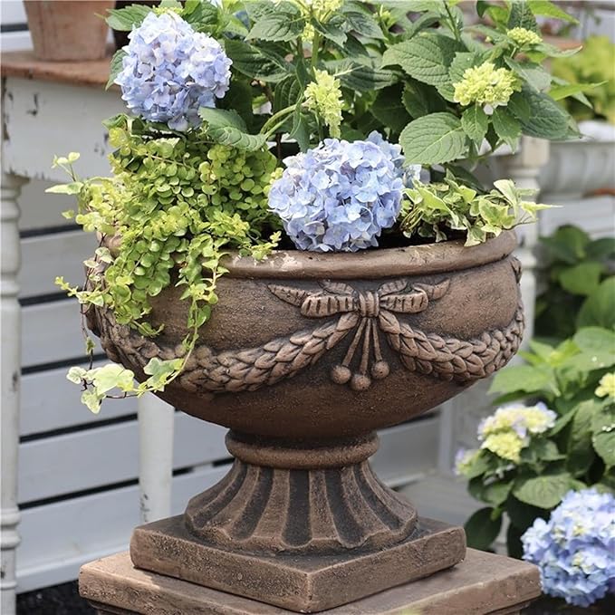 17 Inch Vintage Plant Pot for Plants, Embossed Design Durable and Sturdy Resin Fiber Flowerpots with Drainage Hole, Decorative Orchid Houseplant Pot Indoor Outdoor Plant Container