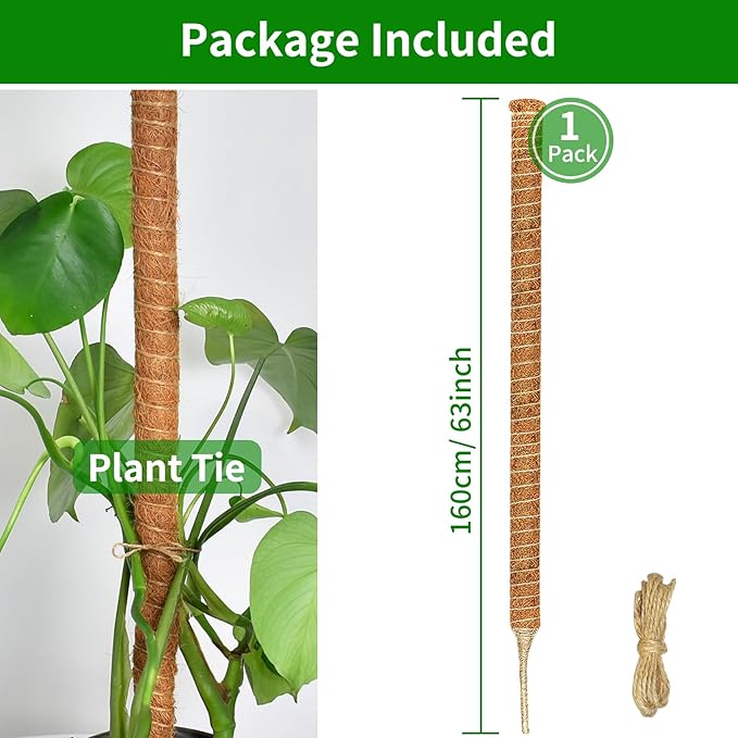 Moss Pole, 63-Inch Moss Poles for Plants Monstera,Bendable Plant Support Stakes for Climbing Plants Indoor, Garden Trellis Plant Stick for Potted Plants, Pothos Philodendron