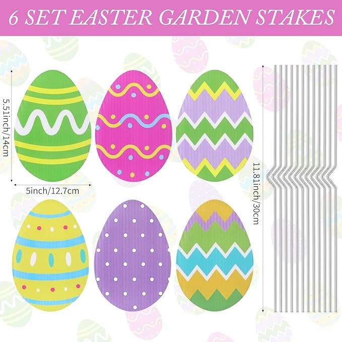 Thyle 6 Pcs Easter Eggs Planter Stakes Decorative Flower Pots Signs for Easter Patio Lawn Yard Garden Planter Pot Pathway Anniversary Wedding Supplies