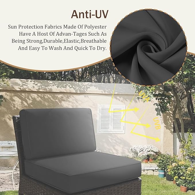 14 Pcs Outdoor Replacement Cushions for Patio Furniture, All Weather Water Resistant Cushion for 6 Seat Rattan Wicker Sectional Patio Conversation Sets and Couch (Black)