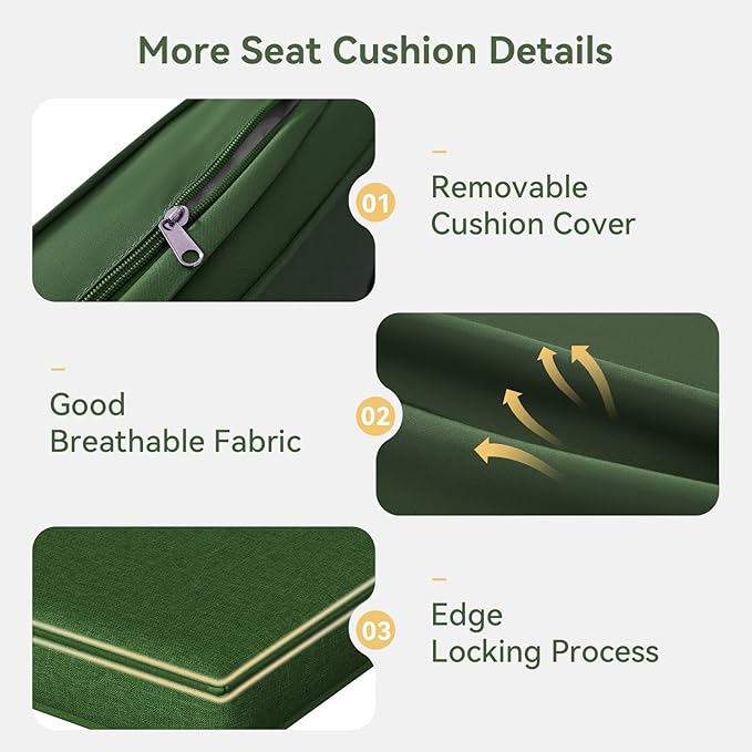 Replacement Cushions for Outdoor Furniture, 7-Piece Outdoor Cushions for Patio Furniture, Waterproof & Fade Resistant Couch Cushion for 4-Seat Patio Conversation Sets, Dark Green