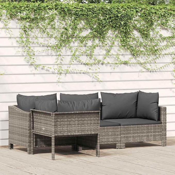 Garden Lounge Set Gray Poly Rattan, Powder-Coated Steel, Foam Outdoor Furniture Set Garden Seating Ensemble for Outdoor Deck