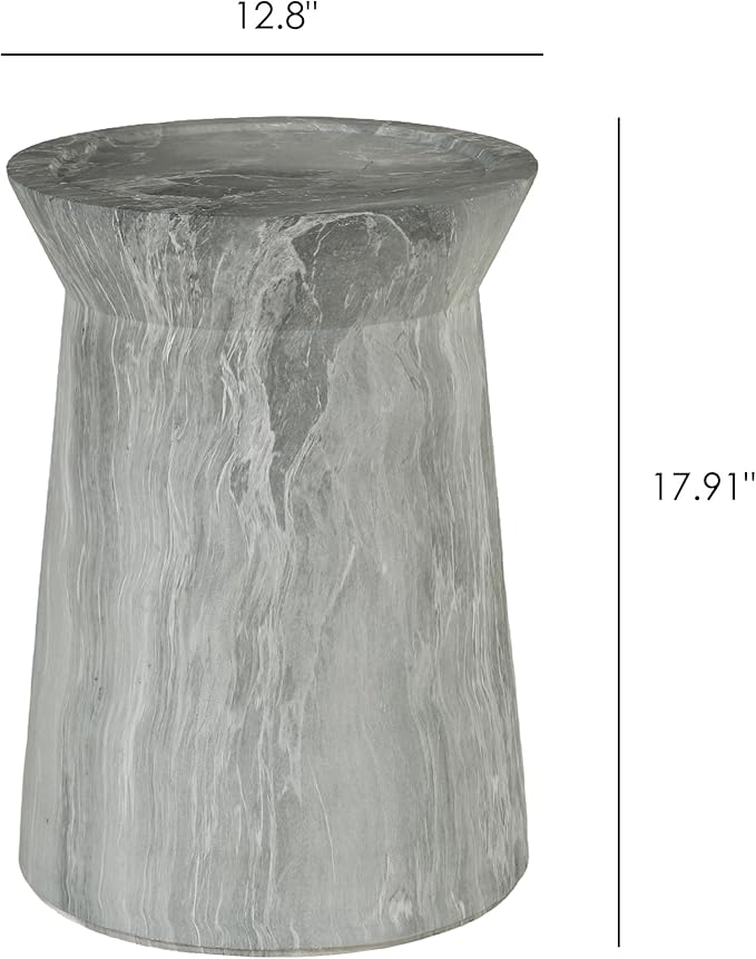 12.8" Cement End Tables for Patio,Faux Terrazzo Modern Small Round Side Accent Table,Tree Stump Garden Stool Drum Indoor and Outdoor,Light Grey