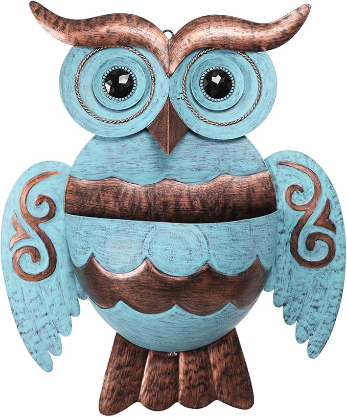 Metal Wall Planter Owl Wall Mounted Planters Small Flower Pot with Drainage for Indoor Outdoor Farmhouse Hanging Planter Succulent Plant Container Vertical Garden Yard Decor