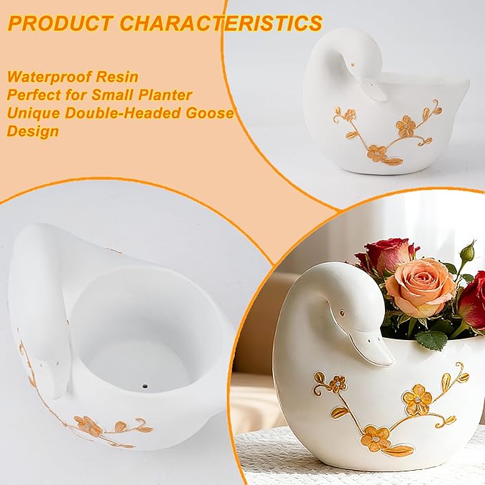 Teaeeno Decorative Garden Swan Planters Succulent Pots Indoor Unique Flower Plant Pots Cement Swan Decor Home Garden Balcony Decor (Whiter)