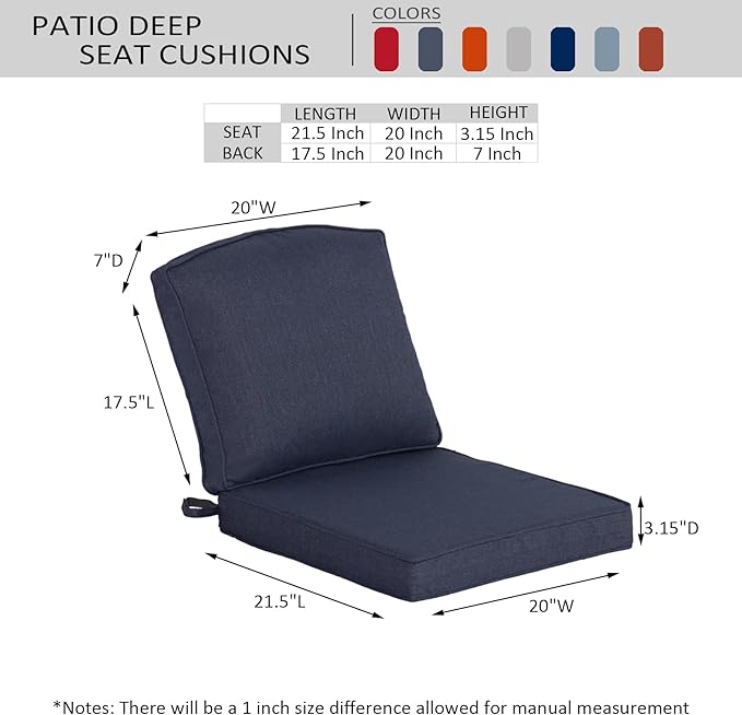 20"x21.5" Outdoor Deep Seat Patio Cushions Set of 1, Outdoor Chair Cushions Bottom Resilient Foam Filling Water-Resistant UV Resistant Weather Resistant with YKK Zippers,Sky