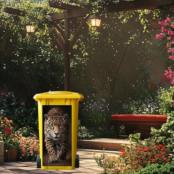 2PC Trash Can Sticker 14.57 x 32.28 Inch Fierce Dog and Wild Leopard Design Animal Theme Decorative Garbage Bin Cover Outdoor Trash Can Decal for Yard Home Garden Street Decoration