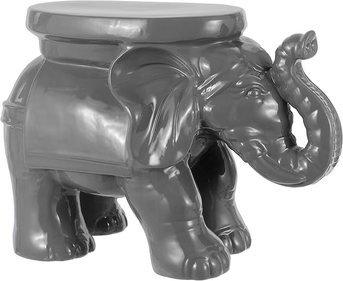 JONATHAN Y TBL1007E White Elephant 14.25" Ceramic Indoor/Outdoor Garden Stool Coastal, Contemporary, Transitional, Patio, Garden Room, Bathroom, Living Room, Gray