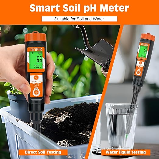 Digital pH Meter for Soil, Soil pH Tester for Potted Plants, Professional pH Reader for Soil and Water, Electronic Soil pH Test Kit for Garden, Lawn, Greenhouse, Indoor & Outdoor, Farming, Yard Use