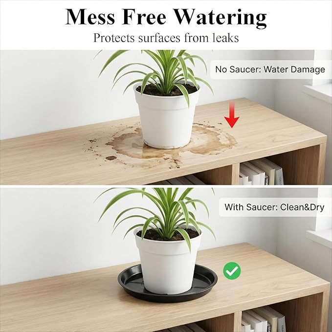 10 Pack Plant Saucer 14 Inches Plant Trays for Pots Plastic Round Drip Trays Flower Pot Saucers Black Planter Water Tray Plant Drainage Tray, Black