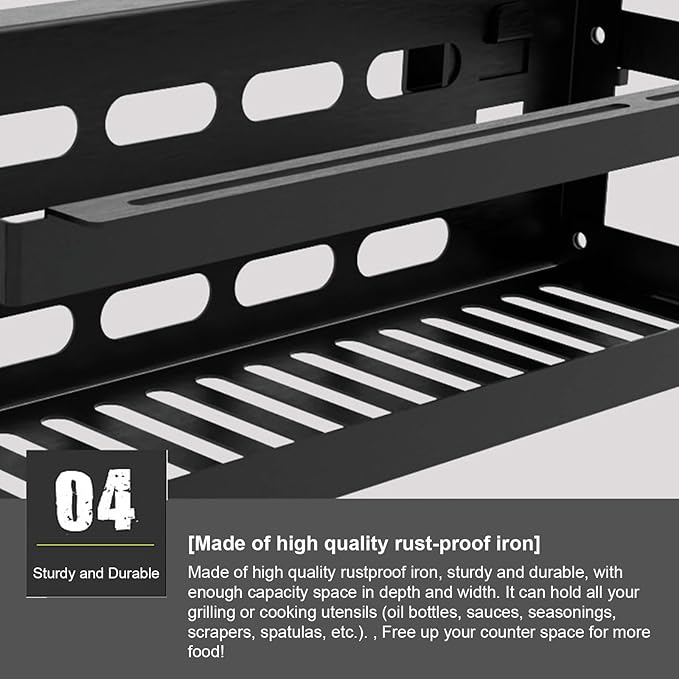 Grill Storage Rack - Outdoor Grill Seasoning Holder, Cooking Organizer | for Oil Bottles Spatulas Shovels Towels Utensils Accessories Holder Organization Camping Patio Garden Backyard Picnic