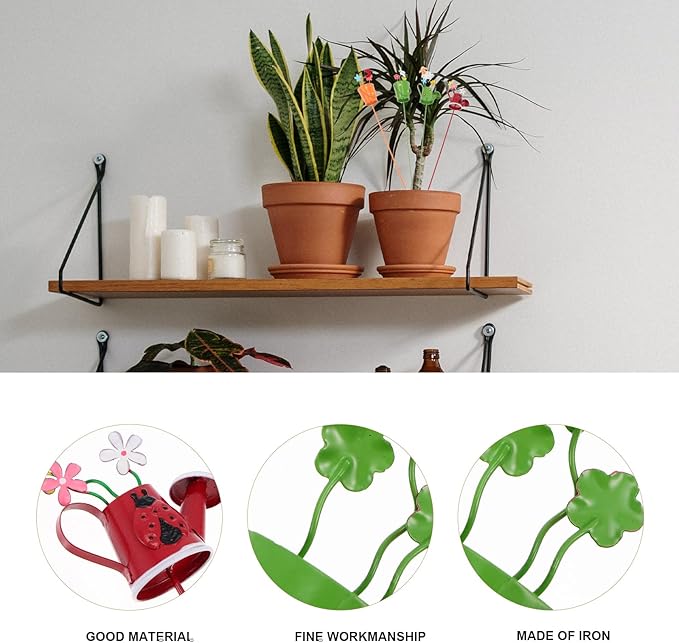 4Pcs Succulent Plant Decor Stakes with Watering Pot Design for Indoor Outdoor Garden Floral Arrangement Metal Mini Plant Stakes for Pot Decorations