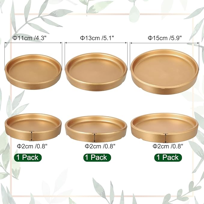 3 Pack Planter Saucers - Ceramic Plant Tray Flower Pot Drip Trays Round Apply to Outdoor/Garden (4/5/6inch, Gold)
