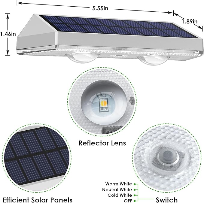 Solar Fence Lights Outdoor - 2700/4000/6000K 3 Modes, IP65 Waterproof Fence Solar Lights Outdoor, Fence Light Solar Powered for Patio Decor/Railing/Step and Wall - Unique Housewarming Gifts（8 Pack