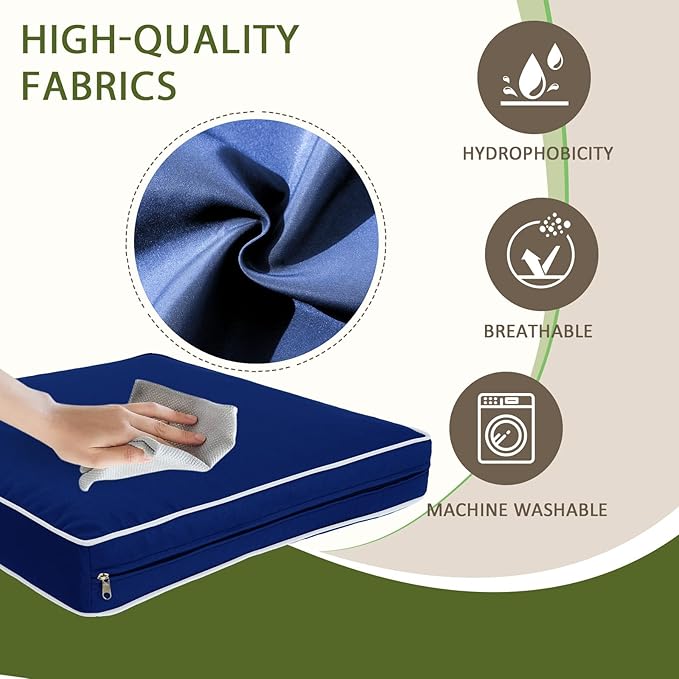 14Piece Outdoor Sofa Cushion Replacement, Patio Furniture Waterproof Cushion with Zippers, fit 6-Seat Outdoor Wicker Rattan Sectional Couch (Dark Blue + White Edge, 25.6"x25.6"x3.9")