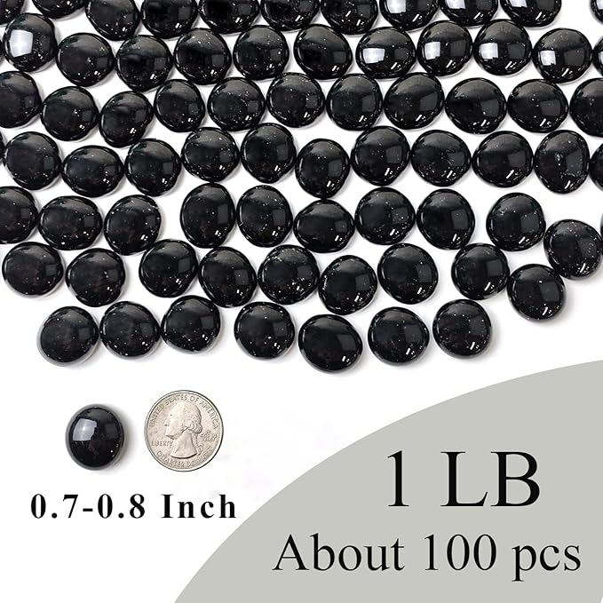 1lb Black Glass Marbles for Vase, 100 pcs Black Flat Glass Beads, Decorative Pebbles for Vase Fillers, Fish Tank, Plants, Flower Pots, Fountains, Crafts, Aquarium Rocks and Home Decor