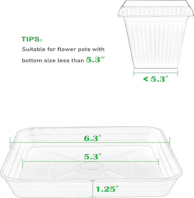 6 Inch 4 Pack Square Plant Saucer Tray, Heavy Duty Plastic Plant Saucers for Indoors Outdoor, Flower Planter Drip Trays for Pots, 6 8 10 12 14 16 18 20 inch, Growing Trays (6"-Black)