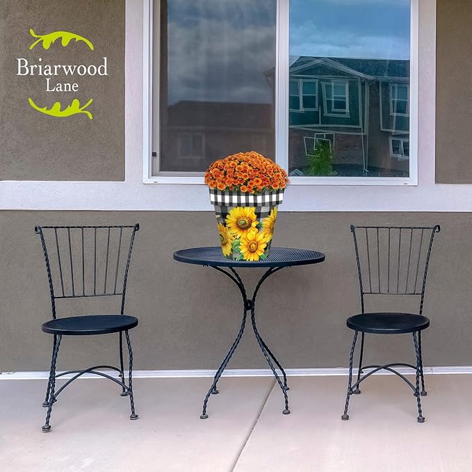 Briarwood Lane Fall Planter 11.75" x 11" x 11" Checkered Sunflowers Decorative Medium for Fall Planter