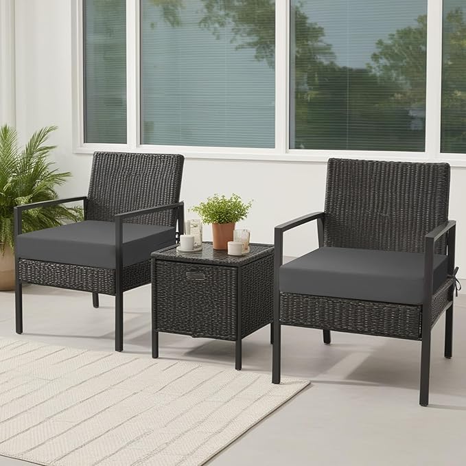 idee-home Outdoor Chair Cushions Set of 2, Waterproof Outdoor Seat Cushions for Patio Furniture, Outside Replacement Chair Pad with Ties for Lawn Deck Porch, 26.5 x 26.5