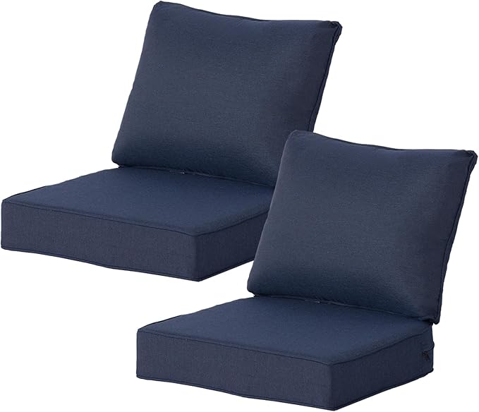 24x24 Inch Outdoor Deep Seat Cushions Set of 2,Thick High-Density Foam, Water-Resistant, Piped Edges & YKK Hidden Zipper for Patio Furniture,Midnight