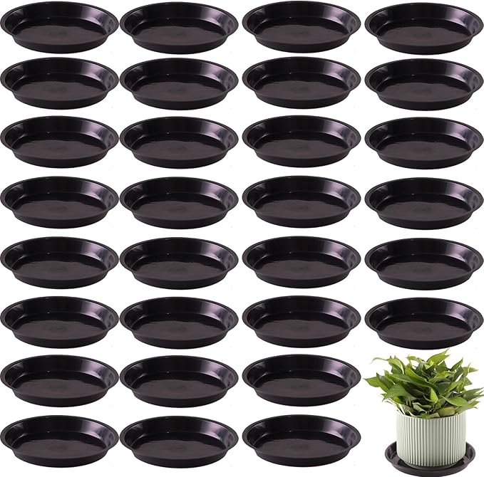 30 Pack Plant Saucer 5 Inches Plant Trays for Pots Plastic Round Drip Trays Flower Pot Saucers Black Planter Water Tray Plant Drainage Tray, Black