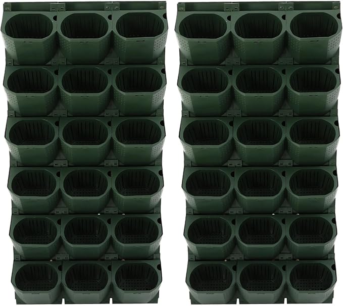 2 PCS Self-Watering Wall Planter, Wall-Mounted Vertical Garden Planter with 36 Pots for Indoor Outdoor Flowers Vegetables Herbs (Army Green)