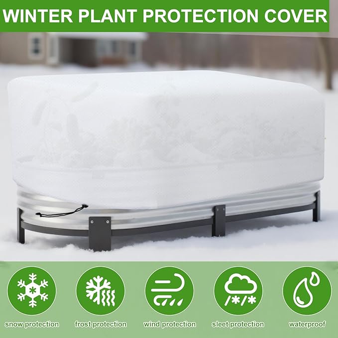 VitalCozy 4 Pcs Plant Covers Freeze Protection, 6 x 3 x 1 ft Oval Raised Garden Bed Covers with Drawstring, 2.1oz/yd² Large Garden Box Frost Blanket Cloth Reusable for Winter Outdoor Plants