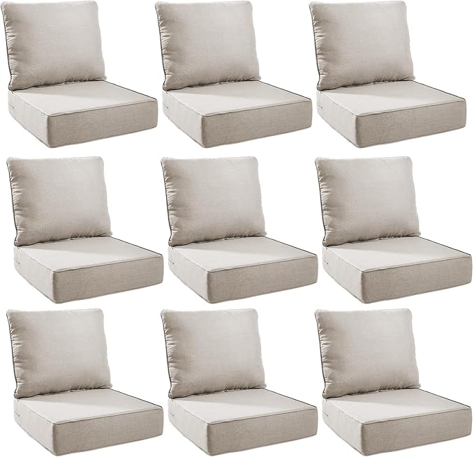 Outdoor Cushion Set for Furniture Patio Furniture, UV Resistant, Water Resistant - 6 Inch Thick Foam Garden Cushions– 24x24 Inch Patio Seat Covers for Chair/Sofa/Couch | Beige | 9-Pack |
