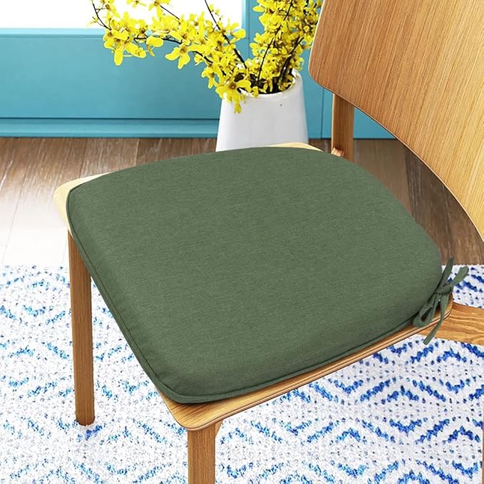 Magpie Fabrics 17"x16"x2" U-Shape Chair Cushions with Ties 2 Count, Outdoor Indoor Waterproof All Weather Seat Pads Decoration for Patio Garden Dining Office - Green