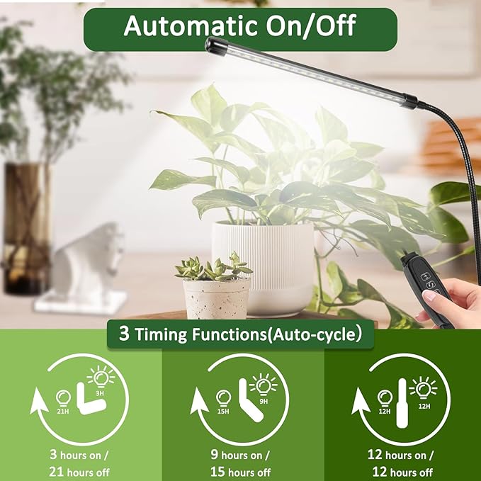 LED Grow Light for Indoor Plants, 20W 6000K Plant Lights for Seedings Succulents, Waterproof Grow Lamp with Timer Auto On/Off 3/9/12H, 9 Dimming