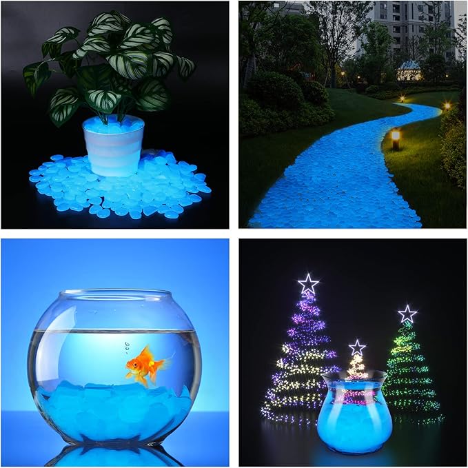 Kaiyuan Dynasty 300Pcs 15-20mm Glow in The Dark Rocks Blue Glowing Rocks Luminous Stones for Garden,Planters,Landscaping,Pathway,Vase Filling,Patio