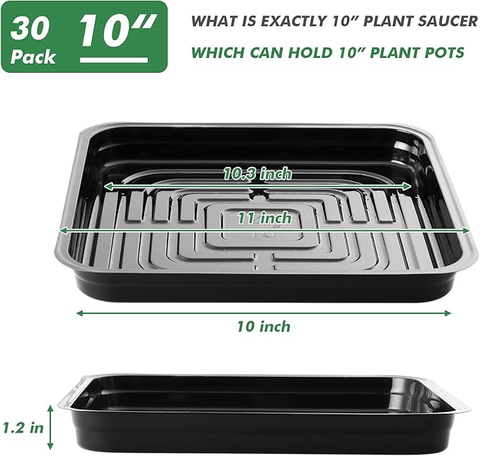 10 Inch Plant Saucer 30 Pack Plant Trays for Pots Square Plant Pot Saucers for Outdoors and Indoors Plant Water Catcher Tray Plastic Plant Trip Trays Saucers for Potted Plants Planter Dishes