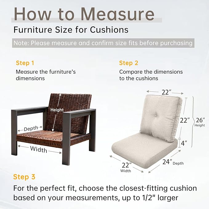 Belord Luxury 4" Thick Outdoor Cushion 9 Set - 22 x24 Inch 28D Sponge Filling Fade-Resistant Chair Cushion, Spill Proof Removable Patio Furniture Replacement Cushions for Sofa Bench Swing - Beige